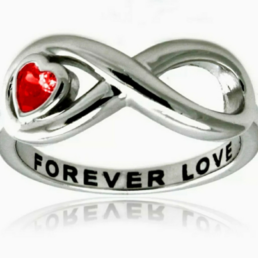 VALENTINES DAY Sterling Silver Engraved Red CZ Heart ring